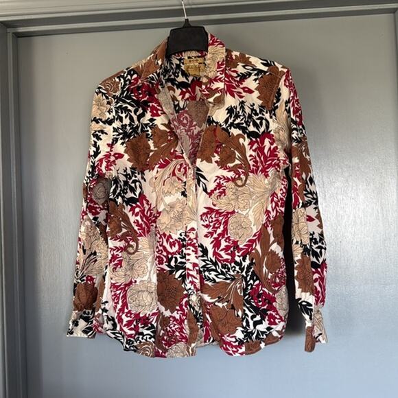 Gold Label Investments Women's Button Top 100% Cotton sz 14 Long Sleeves Floral - Picture 1 of 5